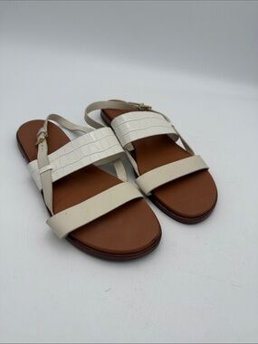 cole haan Women’s White Croc-Texture Strappy Flat Sandals women 11